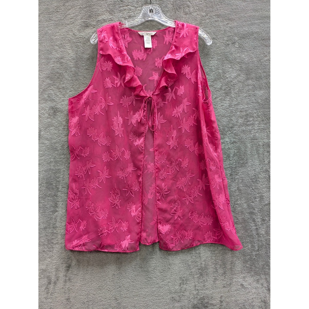 Coquette Sheer Floral Vest Womens‎ 2XL Pink Ruffle Tie Front Mesh